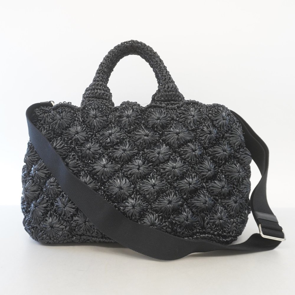 Auth Prada Canapa Women's Raffia Tote Bag Black - Picture 10 of 10
